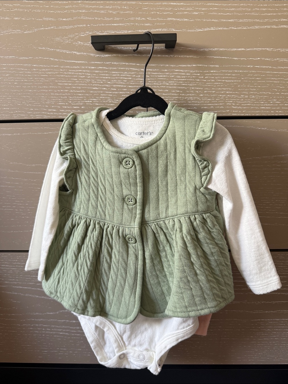 Carter's Light Green Quilted Ruffle Vest Bodysuit
